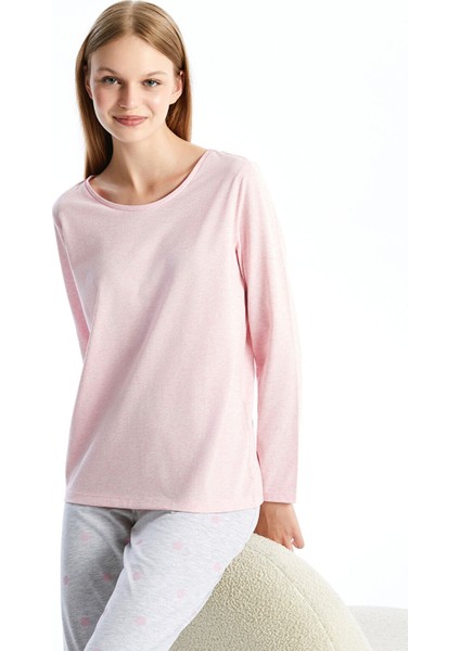 Yeni Sezon Bisiklet Yaka Düz Uzun Kollu Kadın Pijama Takımı