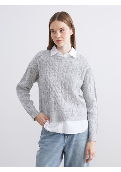 Yeni Sezon Gömlek Yaka Kendinden Desenli Kadın Triko Kazak