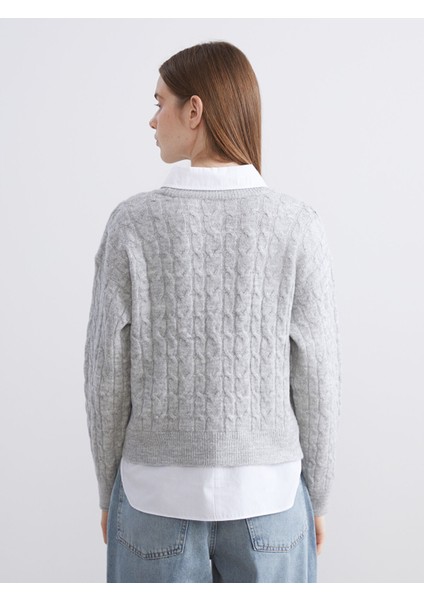 Yeni Sezon Gömlek Yaka Kendinden Desenli Kadın Triko Kazak fırsatları