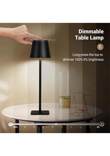 Modern LED Taşınabilir Kordonsuz Masa Lambası, USB Şarj Edilebilir Dokunmatik Masa Lambası, 3 Renk ve Basamaksız Karartma Başucu Lambaları Siyah (Yurt Dışından) modelleri