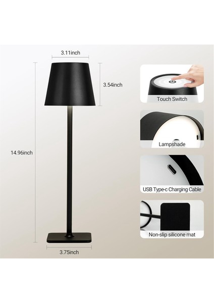 Modern LED Taşınabilir Kordonsuz Masa Lambası, USB Şarj Edilebilir Dokunmatik Masa Lambası, 3 Renk ve Basamaksız Karartma Başucu Lambaları Siyah (Yurt Dışından) fırsatları