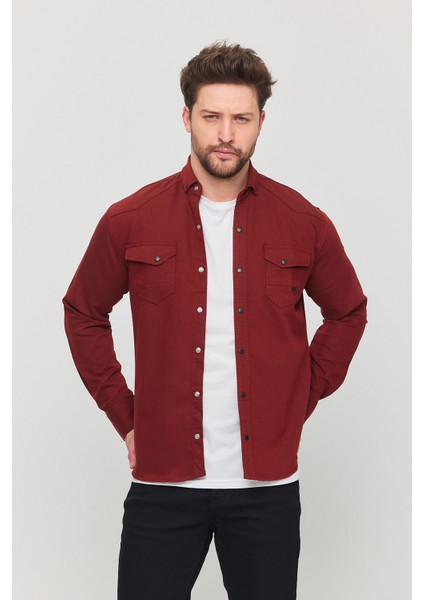 Yxcslim Fit Erkek Kot Gömlek Kiremit