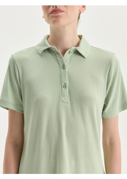 Yeni Sezon Polo Yaka Dokulu Kadın Tişört modelleri