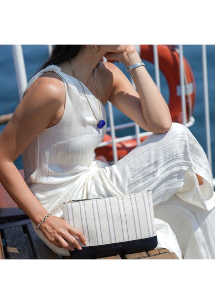 Defne - Siyah Deri Çizgili Dokuma Kumaş Portföy fırsatları