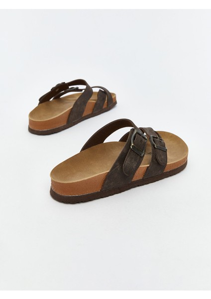 Yeni Sezon Deri Görünümlü Çift Bantlı Kadın Terlik modelleri