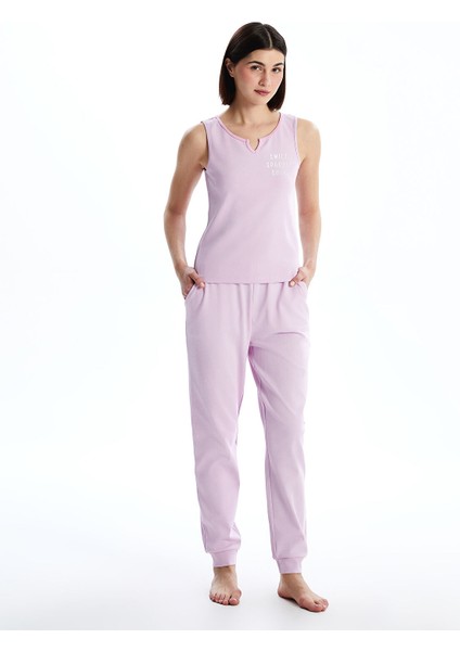 Yeni Sezon Kaçık Yaka Baskılı Kadın Pijama Takımı