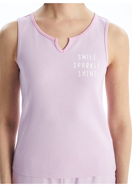 Yeni Sezon Kaçık Yaka Baskılı Kadın Pijama Takımı modelleri