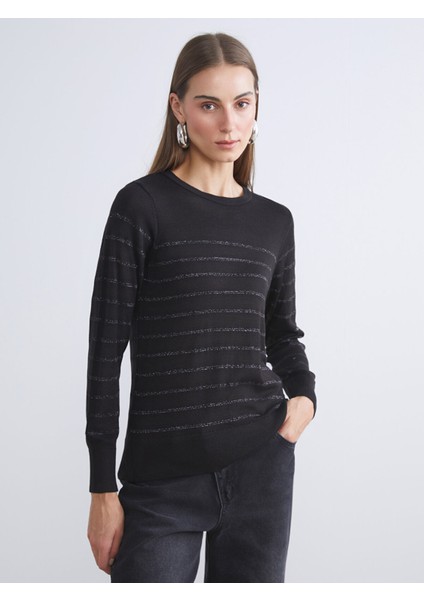 Yeni Sezon Bisiklet Yaka Çizgili Kadın Triko Kazak