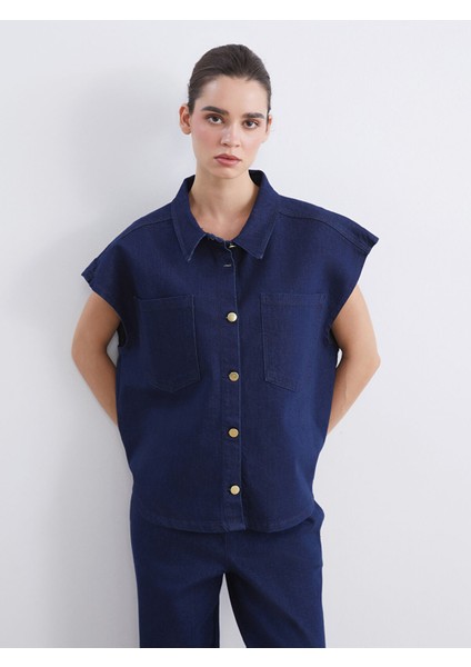 Yeni Sezon Gömlek Yaka Kadın Jean Yelek