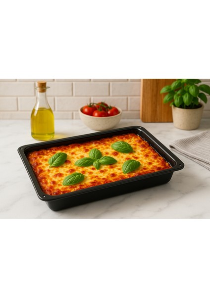 Siyah Parlak Emaye Dikdörtgen Derin Fırın Tepsisi 26*37*5 cm