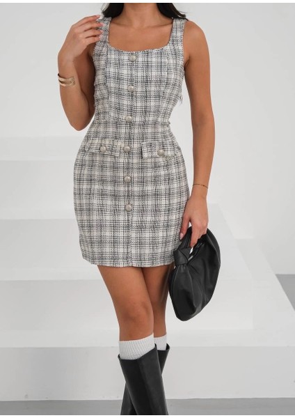 Askılı Ch Kumaş Düğmeli Elbise Gribeyaz H265007