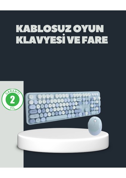 Retro Daktilo Stilli Kablosuz Klavye Mouse Seti – Sessiz ve Şık