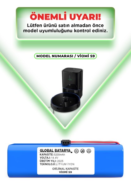 S9 Uyumlu Akıllı Robot Süpürge Bataryası 14.4V 5200mAh Li-ion Pil (Orijinal Kapasite) indirimleri