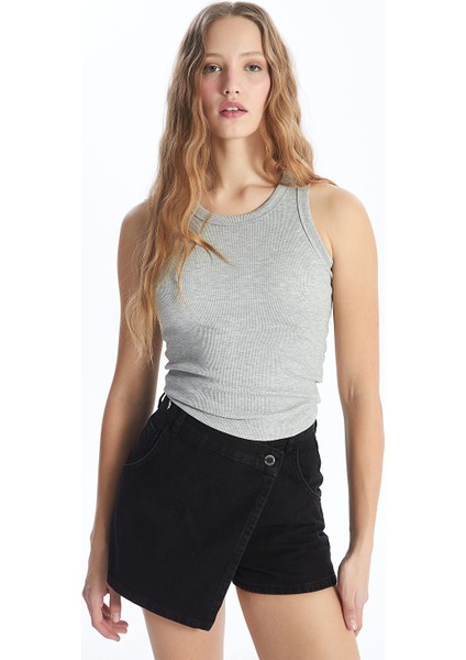 Yeni Sezon Kadın Standart Fit Düz Jean Şort Etek