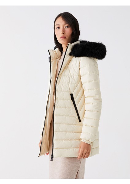 Yeni Sezon Kadın Kapüşonlu Düz Şişme Mont