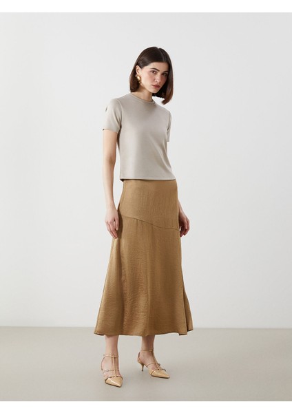 Yeni Sezon Beli Fermuarlı A Kesim Saten Kadın Etek