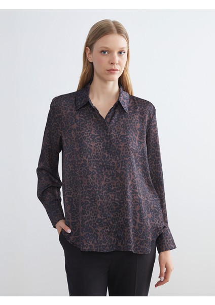 Yeni Sezon Leopar Desenli Oversize Saten Kadın Gömlek