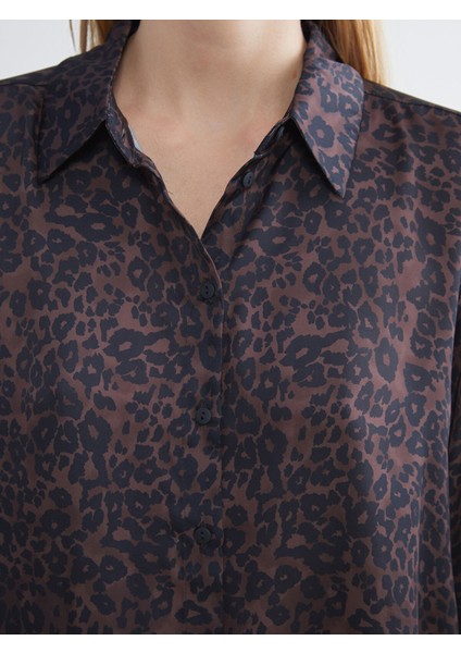 Yeni Sezon Leopar Desenli Oversize Saten Kadın Gömlek modelleri