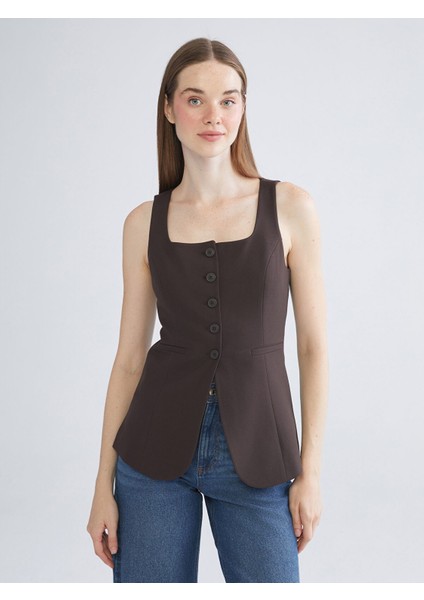 Yeni Sezon Kare Yaka Kadın Klasik Yelek