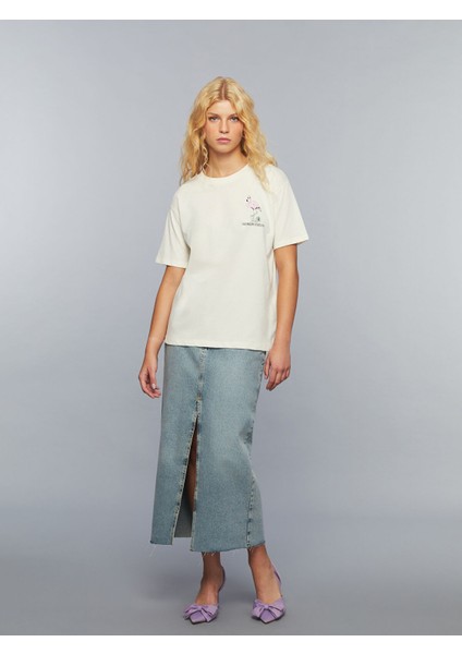 Yeni Sezon Bisiklet Yaka Slogan Baskılı Kadın Tişört fırsatları