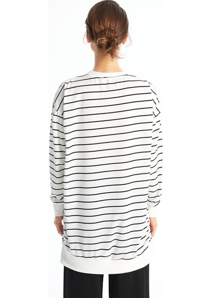 Yeni Sezon Bisiklet Yaka Çizgili Uzun Kollu Kadın Sweatshirt fırsatları