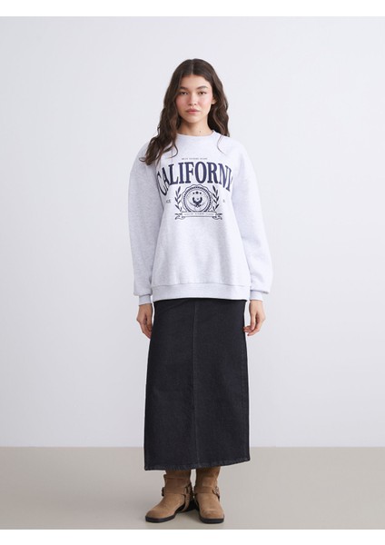 Yeni Sezon Bisiklet Yaka Baskılı Oversize Kadın Kalın Sweatshirt fiyatları