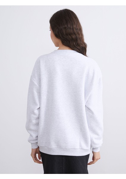 Yeni Sezon Bisiklet Yaka Baskılı Oversize Kadın Kalın Sweatshirt fırsatları