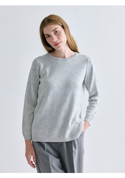 Yeni Sezon Bisiklet Yaka Kendinden Desenli Kadın Triko Kazak