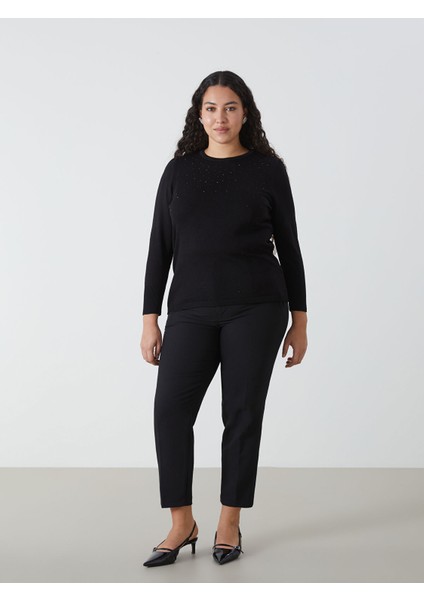 Yeni Sezon Bisiklet Yaka Taşlı Kadın Triko Kazak modelleri