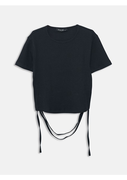 Yeni Sezon Bisiklet Yaka Düz Kısa Kollu Kadın Crop indirimleri