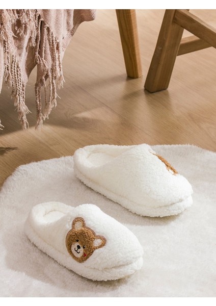Yeni Sezon Ayı Teddy Nakışlı Pelüş Kadın Ev Terliği