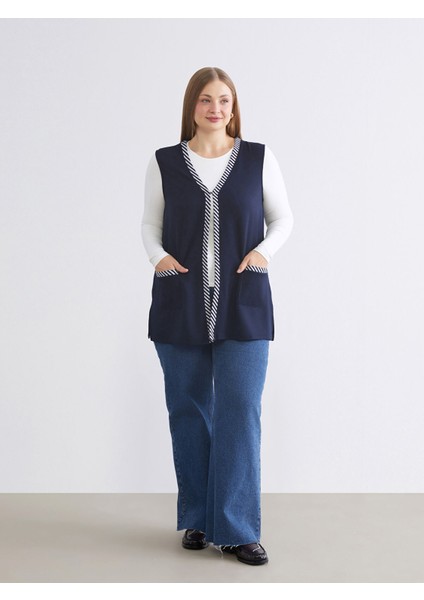 Yeni Sezon V Yaka Çizgili Kadın Yelek fiyatları