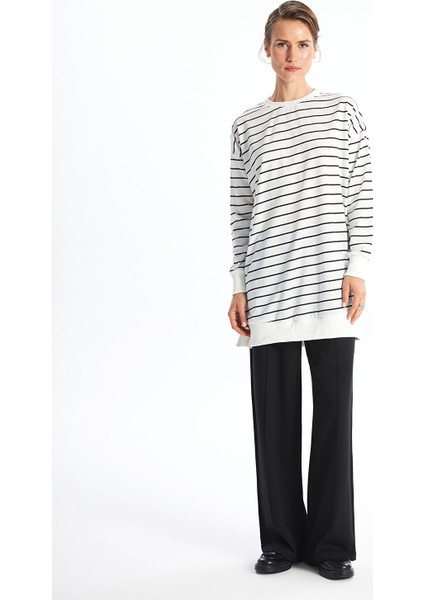 Yeni Sezon Bisiklet Yaka Çizgili Uzun Kollu Kadın Sweatshirt fiyatları