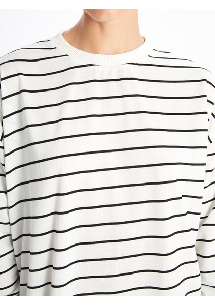 Yeni Sezon Bisiklet Yaka Çizgili Uzun Kollu Kadın Sweatshirt modelleri