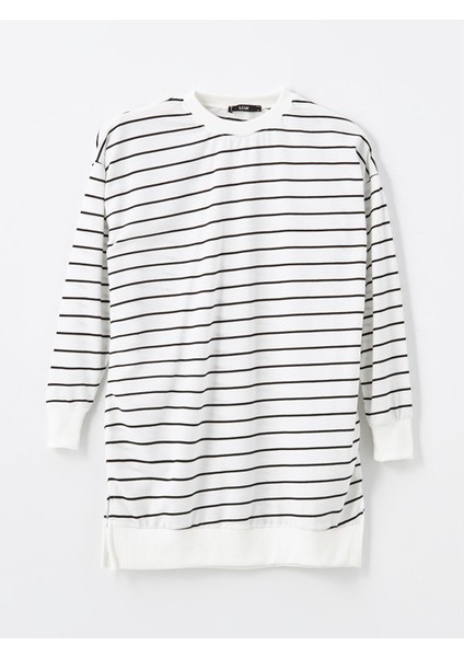 Yeni Sezon Bisiklet Yaka Çizgili Uzun Kollu Kadın Sweatshirt indirimleri