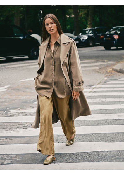 Yeni Sezon Beli Lastikli Dokulu Kadın Pantolon