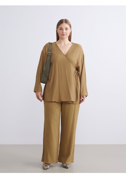 Yeni Sezon Beli Lastikli Dokulu Kadın Pantolon modelleri