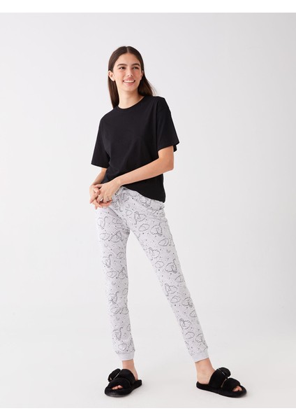 Yeni Sezon Beli Lastikli Desenli Kadın Jogger Pijama Altı
