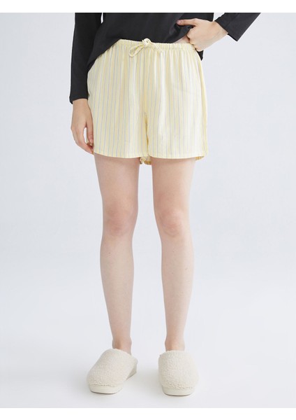 Yeni Sezon Beli Lastikli Çizgili Kadın Şort Pijama Altı fiyatları