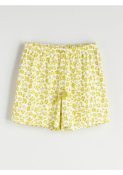 Yeni Sezon Beli Lastikli Desenli Kadın Şort Pijama Altı