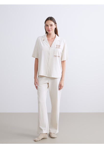 Yeni Sezon Gömlek Yaka Ayı Baskılı Kadın Pijama Takımı fiyatları