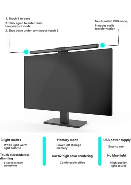 LED Masa Lambası Monitör Işık Çubuğu Göz Bakımı Adımsız Püskürtme Aydınlatma USB Masa Lambası Bilgisayar Işık Çubuğu Iş/oyun (Yurt Dışından)