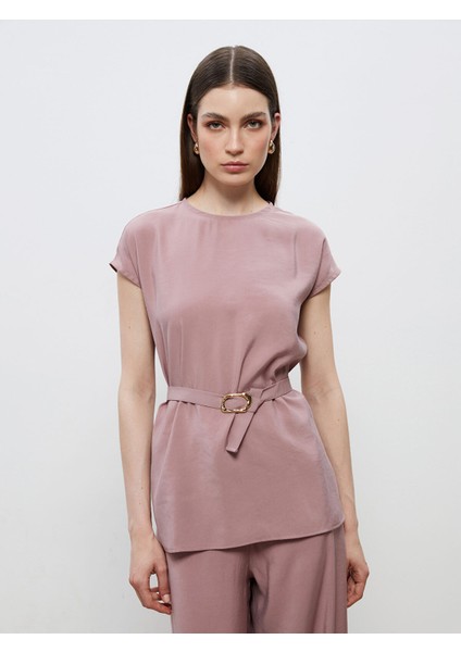 Yeni Sezon Bisiklet Yaka Beli Kemerli Bluz