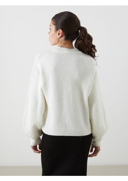 Yeni Sezon Bisiklet Yaka Kendinden Desenli Kadın Triko Kazak fırsatları