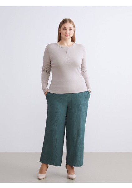 Yeni Sezon Beli Lastikli Dokulu Geniş Paça Kadın Pantolon fiyatları