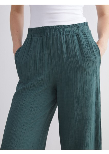 Yeni Sezon Beli Lastikli Dokulu Geniş Paça Kadın Pantolon fırsatları