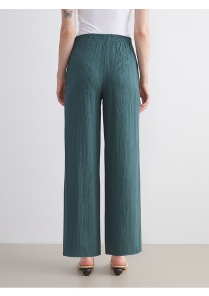 Yeni Sezon Beli Lastikli Dokulu Geniş Paça Kadın Pantolon indirimleri