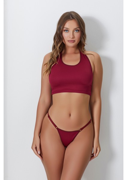 Kadın Bordo Ayarlanabilir Tanga Külotlu Büstiyer Takım – Modern, Konforlu ve Günlük Kombinlere Uygun indirimleri