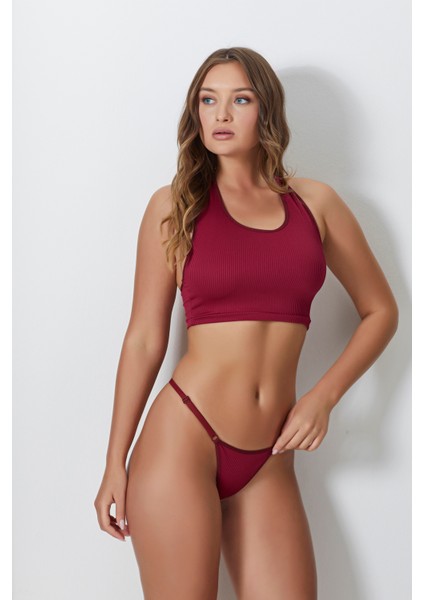 Kadın Bordo Ayarlanabilir Tanga Külotlu Büstiyer Takım – Modern, Konforlu ve Günlük Kombinlere Uygun