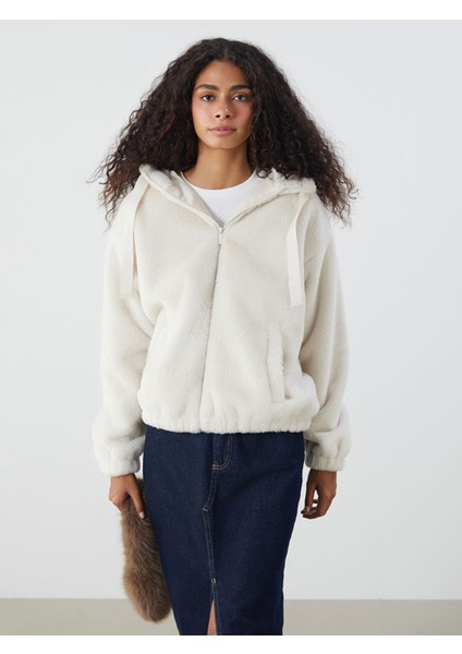 Yeni Sezon Kapüşonlu Oversize Kadın Pelüş Ceket